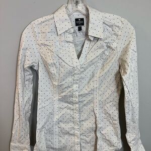 Express women’s White Shirt with purple Dots